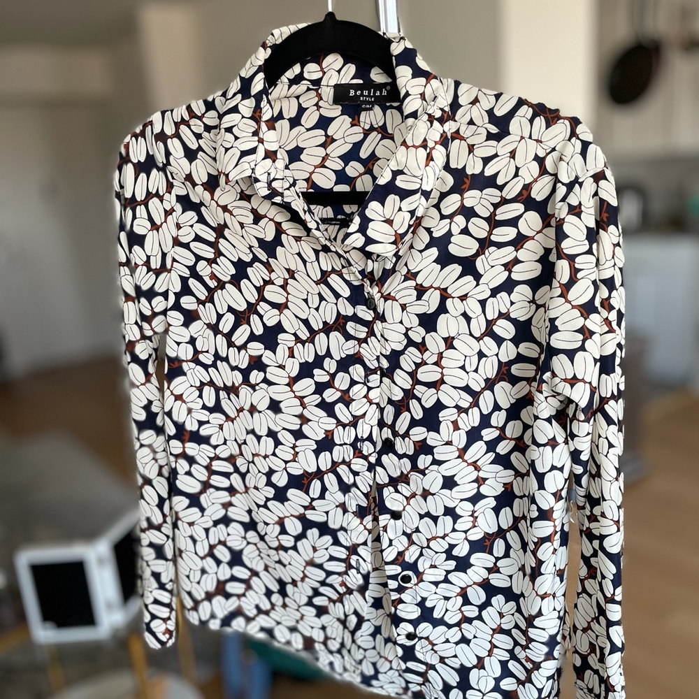 Coffee print silk shirt